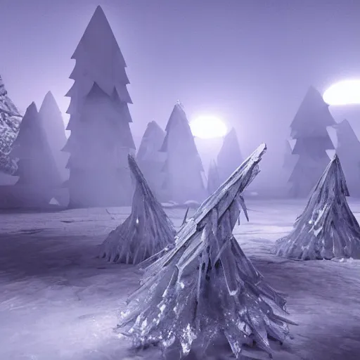 Image similar to ice spikes are summoned from the ground by magic, knights are impaled by ice spikes, octane render, unreal engine