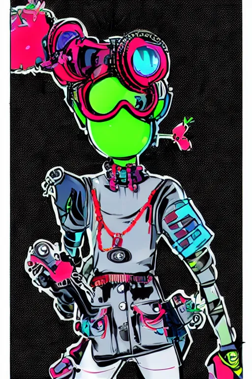 Image similar to cybergoth guy wearing goggles and eccentric jewelry by jamie hewlett, jamie hewlett art, full body character concept art,