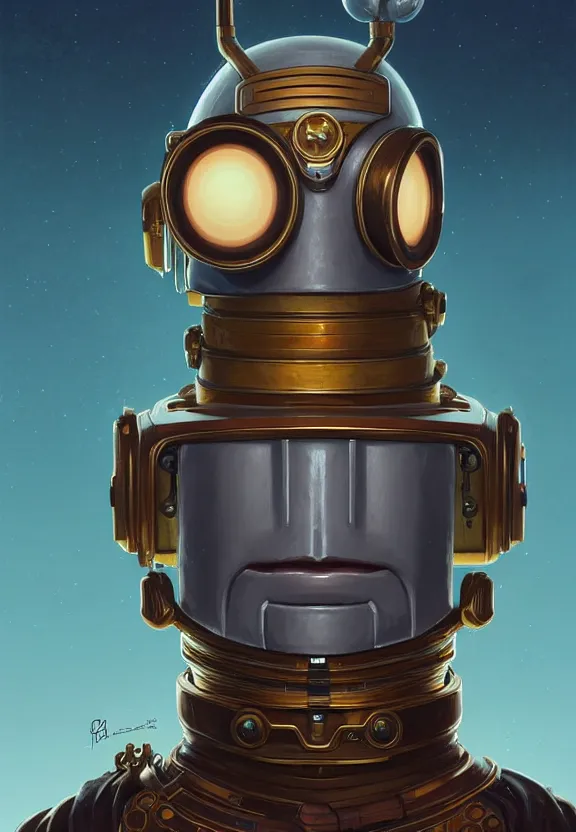 Image similar to portrait of bender from futurama, looking at camera, d & d, intricate, elegant, stylish, regal, fantasy, extremely detailed, digital painting, artstation, concept art, smooth, sharp focus, illustration, ambient lighting, art by artgerm and greg rutkowski and alphonse mucha and simon stalenhag