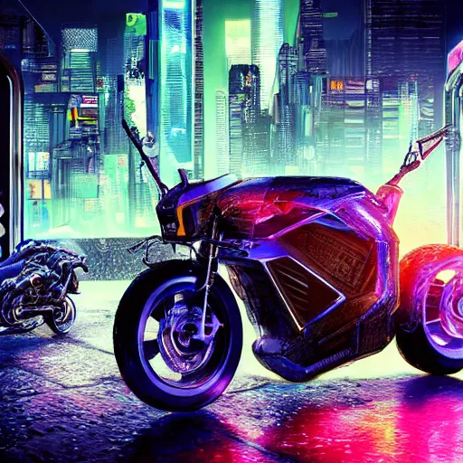 Prompt: cyberpunk acid trip on a futuristic motorcycle, hyper detailed, digital art, trending in artstation, cinematic lighting, studio quality.