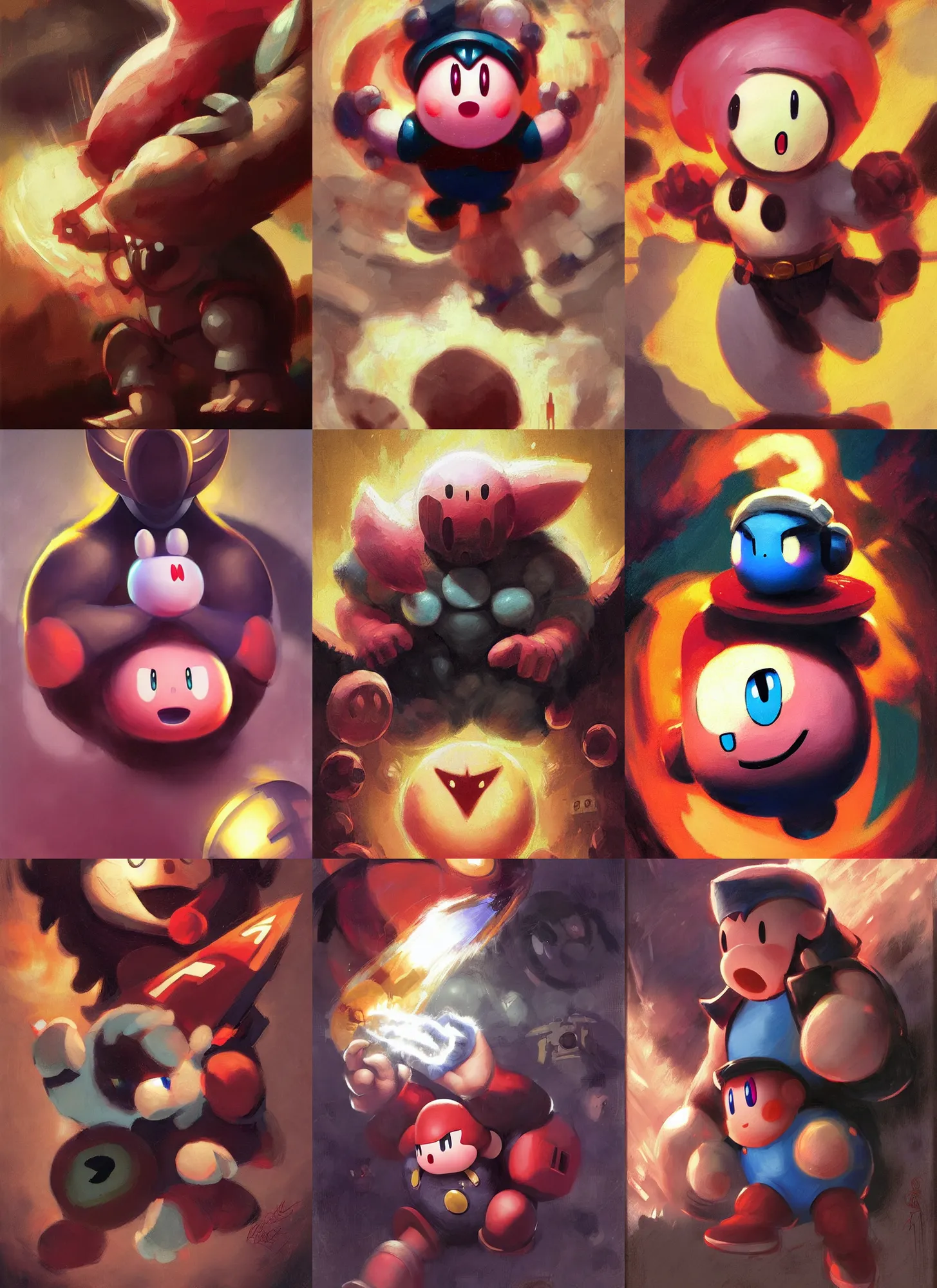 Prompt: kirby from nintendo, by greg rutkowski, by caravaggio