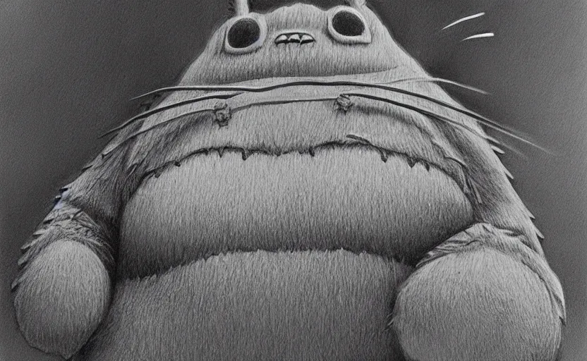 Image similar to a striking portrait of totoro, hyperrealistic drawing by philip weber