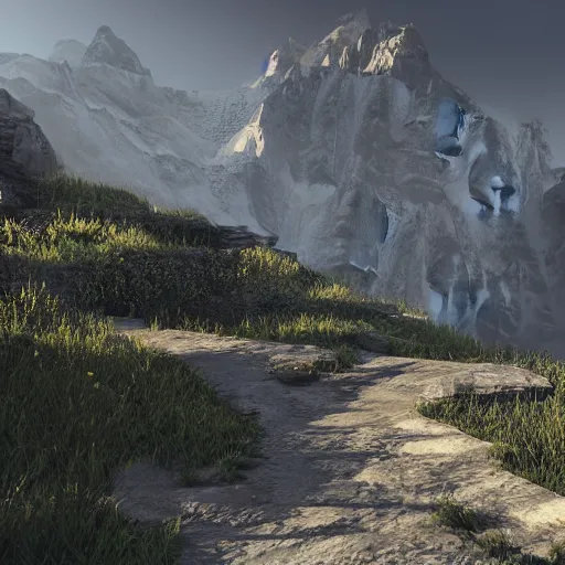 Image similar to path between two mountains unreal engine render