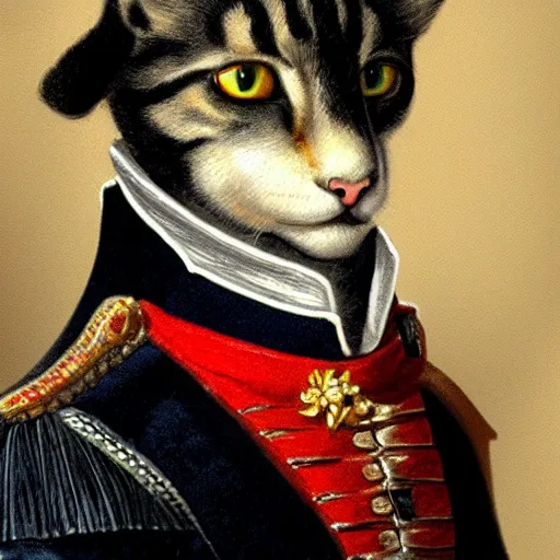 Prompt: napoleon as a cat holding a cheese digital concept art