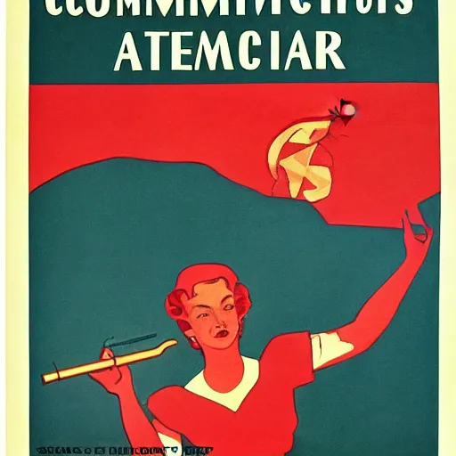 Prompt: Communist States of America, alternate history, 1955 propaganda art, USSA, Communist America art, 1950s