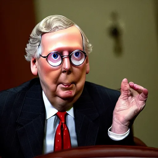 Image similar to mitch mcconnell melting. horror film photograph.