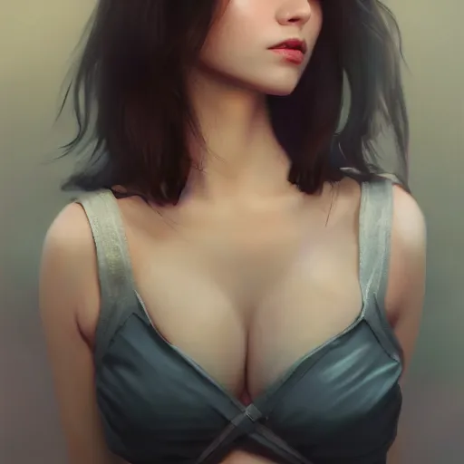 Prompt: a stunning artstation style portrait painting of grace charis, in the style of WLOP, eyes completely white, 8k masterpiece, curvy, slim build, full body, wide view cinematic lighting, pristine clean design, realistic, irresistable, insanely detailed,