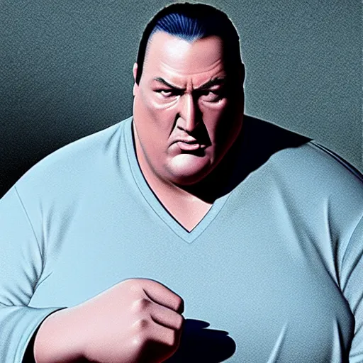 Prompt: hyper realistic, extremely obese steven seagal from mortal kombat, unreal engine, greg rutkowski, beeple global illumination, translucent, sub - surface scattering,