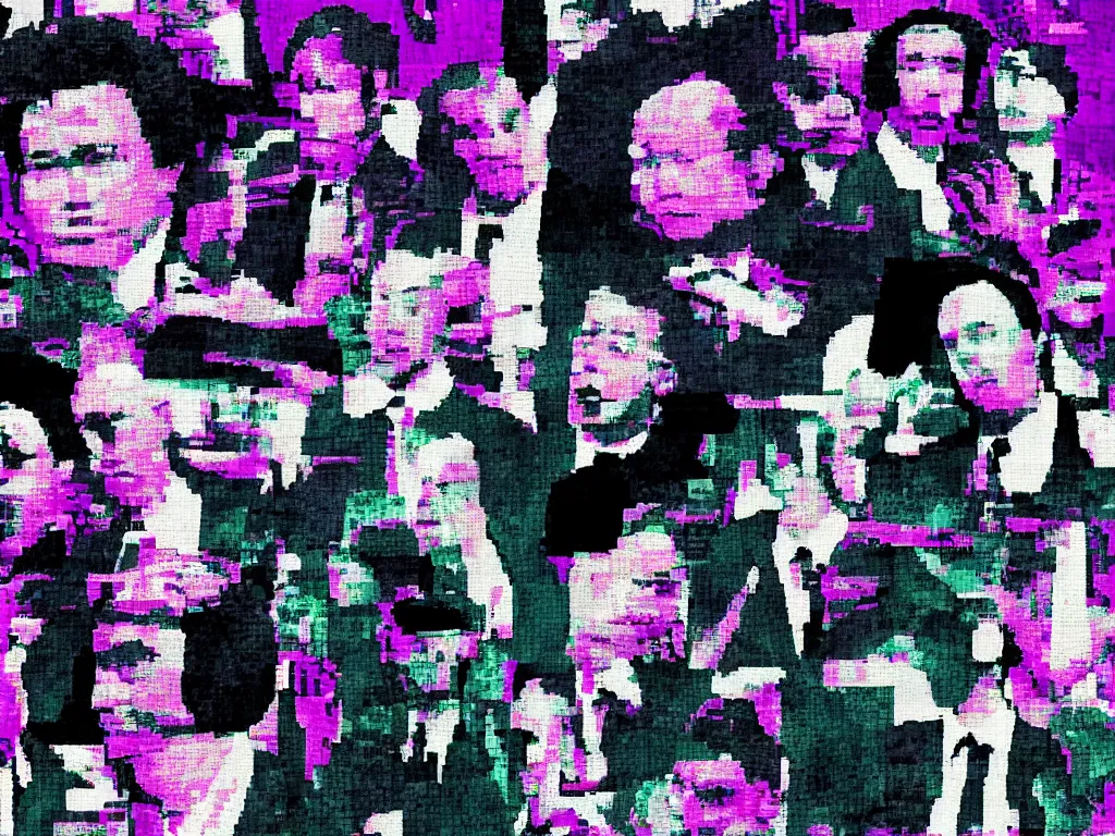 Image similar to vaporwave glitchy corrupt jpeg of corrupt officials