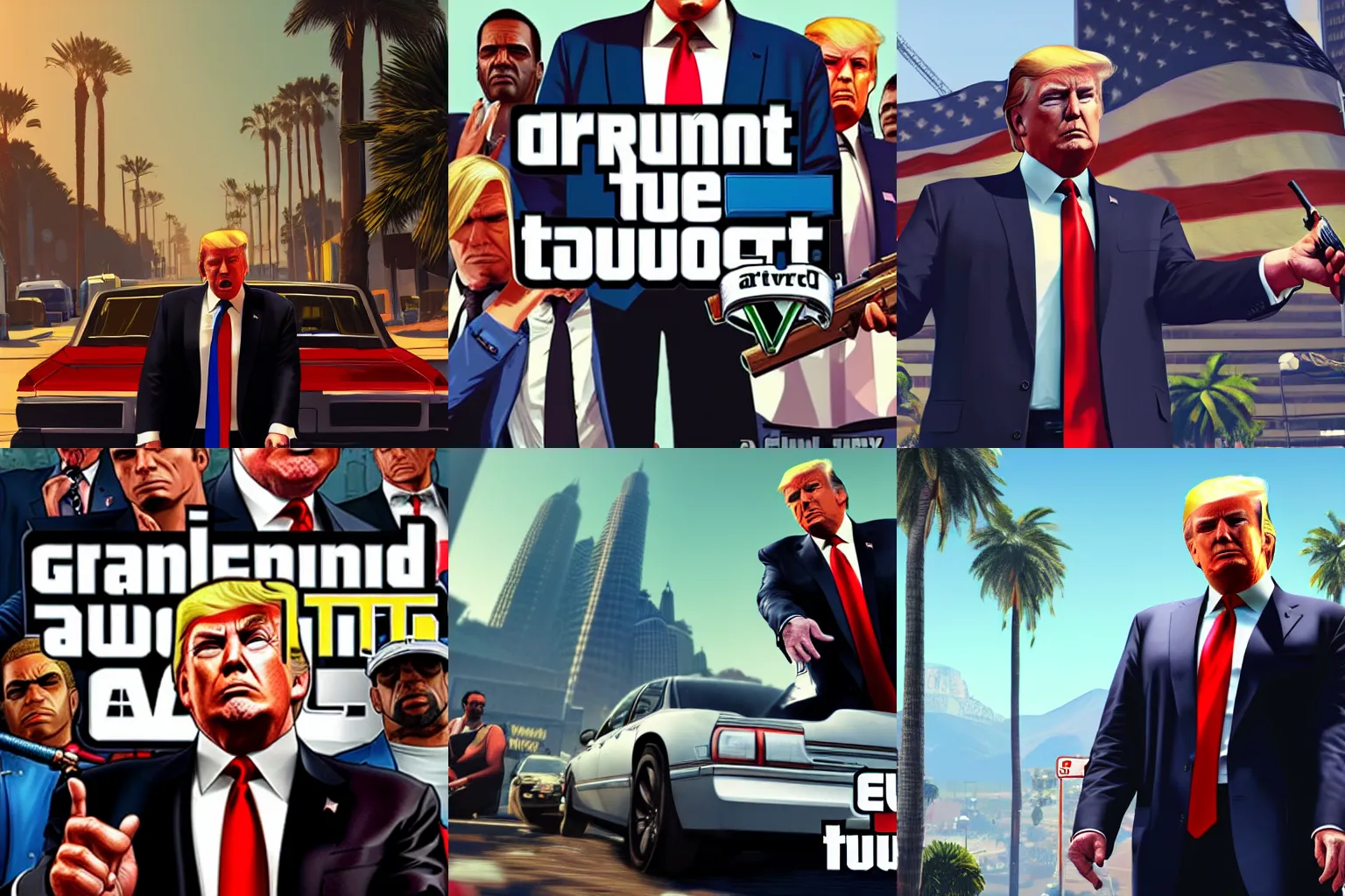 Prompt: Donald Trump in Grand Theft Auto 5 covert art, epic, 4k resolution, extremely detailed, very sharp, artstation, digital art, vibrant,