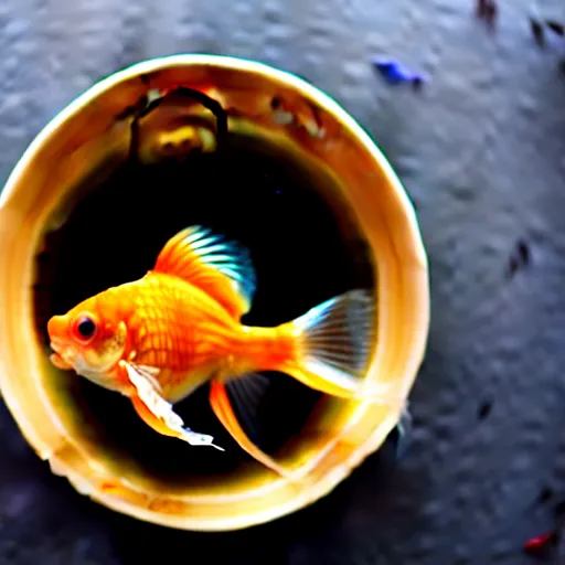 Prompt: A goldfish swimming in a bowl of syrup