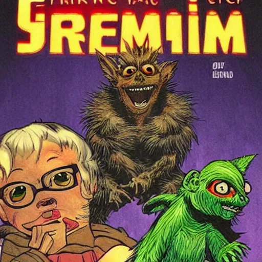 Image similar to comic book cover for a comic about gremlins,