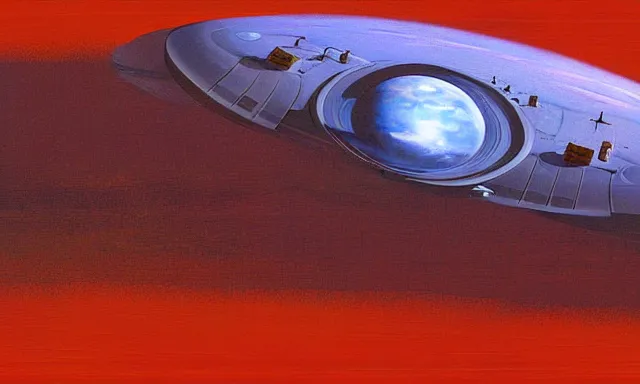 Image similar to digital painting of a spaceship in the orbit of mars by john berkey