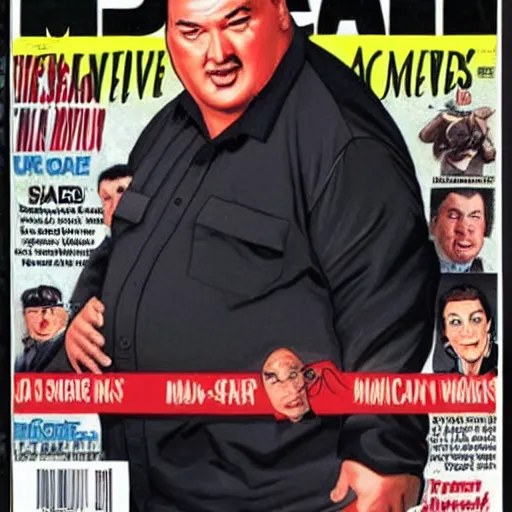 Image similar to obese steven seagal on mad magazine cover, caricature