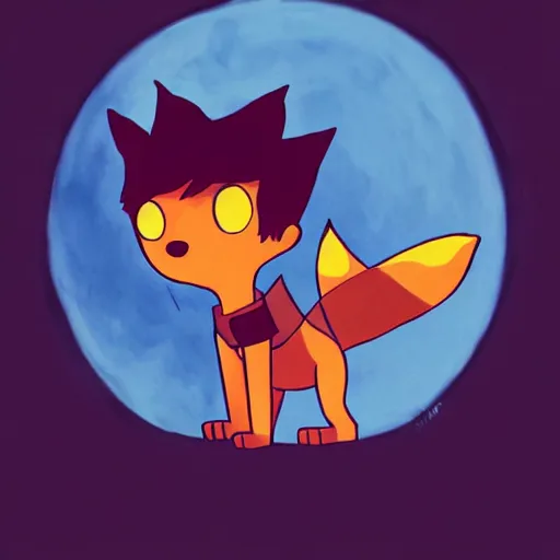 Image similar to the little prince, fox, sunset, gorillaz art style