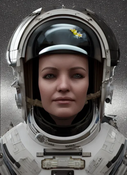 Prompt: cosmonaut portrait, flowers on helmet, black background, sci - fi, futuristic, 8 k, octane render
