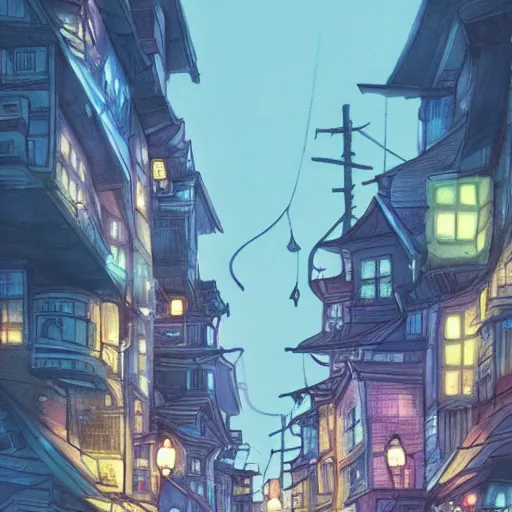 Prompt: a city at night, 4 k, studio ghibli