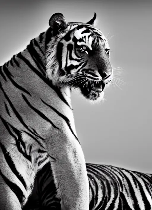 Image similar to two tiger black and white portrait white sky in background