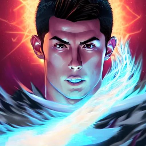 Image similar to anime portrait of Cristiano Ronaldo as a shaman yedi using dark force to eliminate Messi as an anime antagonist by Stanley Artgerm Lau, WLOP, Rossdraws, James Jean, Andrei Riabovitchev, Marc Simonetti, and Sakimichan, trending on artstation