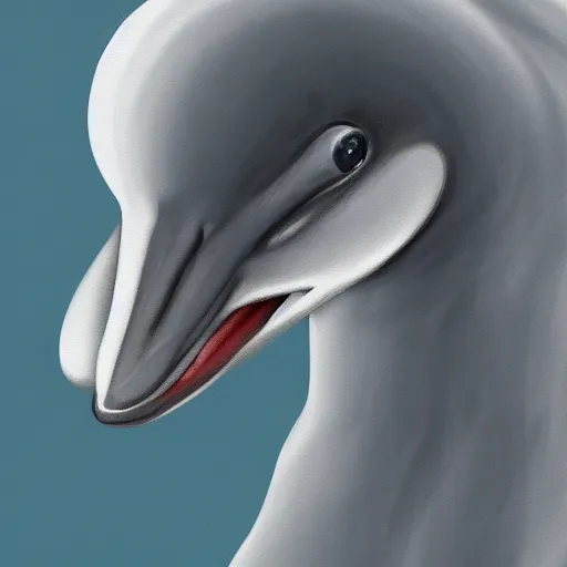 Image similar to An anthropomorphic grey dolphin wearing a white lab-coat, digital painting, close-up