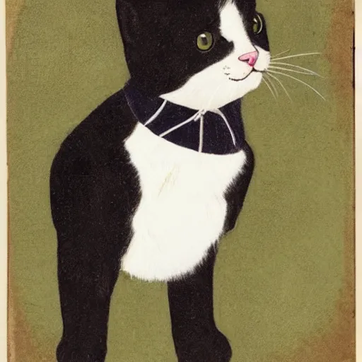 Prompt: portrait of an adorable tuxedo kitten in renaissance clothing