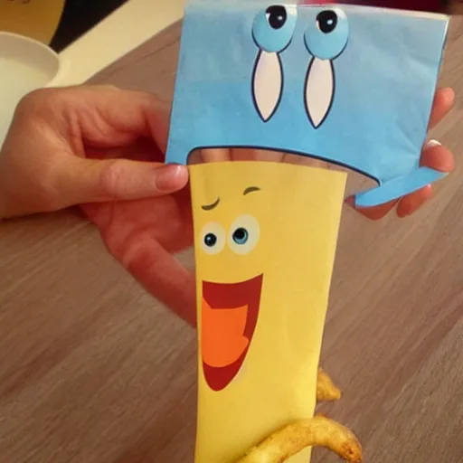 Image similar to [ a french fry chip ] shaped like stephen fry as a pixar character hybrid intercross mix