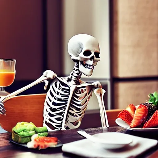 Image similar to skeleton eating breakfast