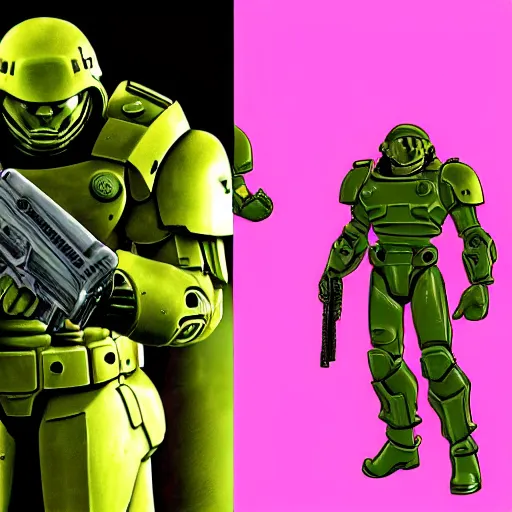 Prompt: Doomguy with pink armor