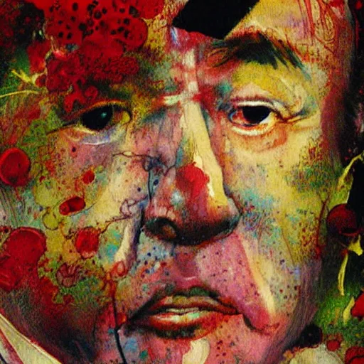 Prompt: yoshitaka amano's famous and beautiful painting of jean baudrillard in the oceanspray cranberry commercial