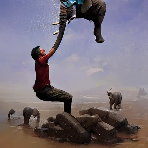 Image similar to an elephant dunking,digital art,realistic,detailed,art by greg rutkowski