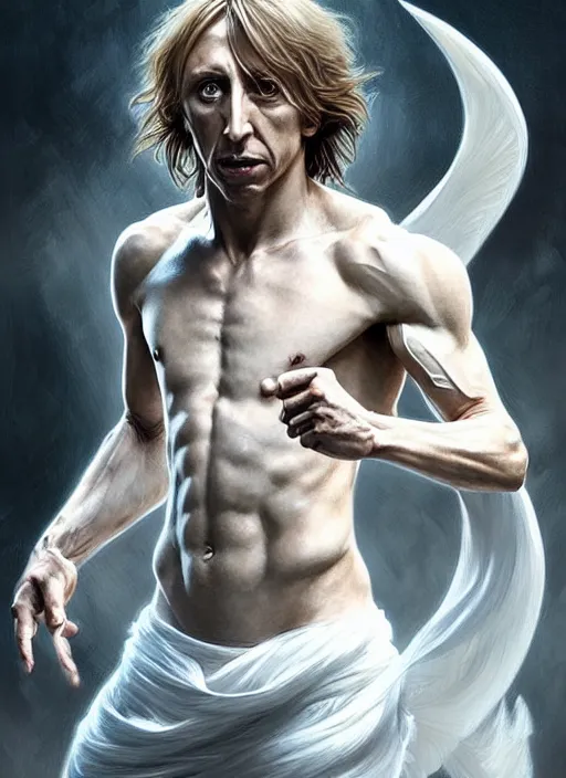 Image similar to portrait of aggressive luka modric, d & d, muscular! white, fantasy, intricate, elegant, highly detailed, digital painting, artstation, concept art, smooth, sharp focus, illustration, art by artgerm and greg rutkowski and alphonse mucha