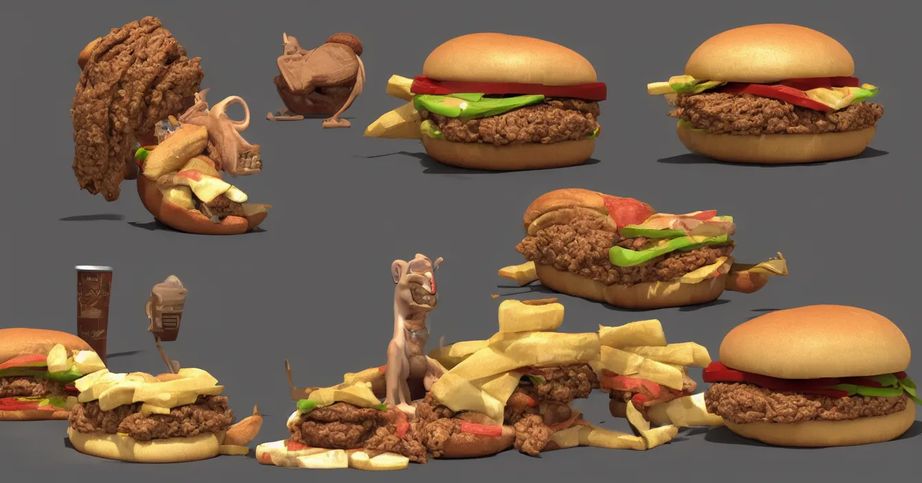 Image similar to egyptian sphinx character eating hamburger, photorealism, lots of detail, super sharp images, visual plasticity, shading in vray, raytracing