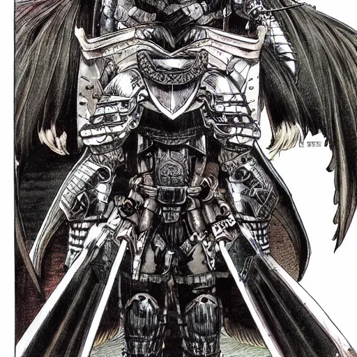 Prompt: barn owl warrior wearing an armor by Takeshi Obata