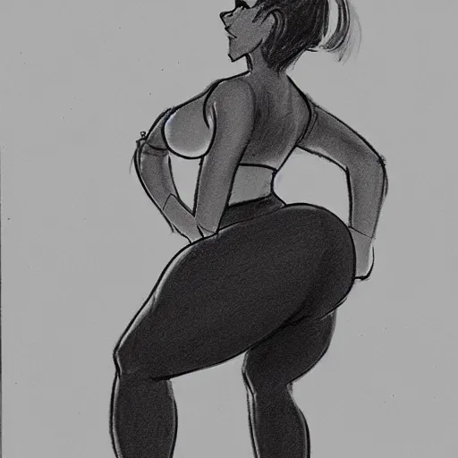 Image similar to milt kahl sketch of thick cuban girl wearing black yoga pants