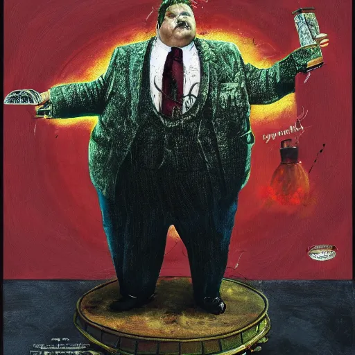 Image similar to mr. creosote, in the style of terry gilliam, detailed, 4 k