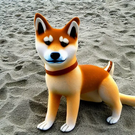 Image similar to shiba inu dog ( doge ) made of sand