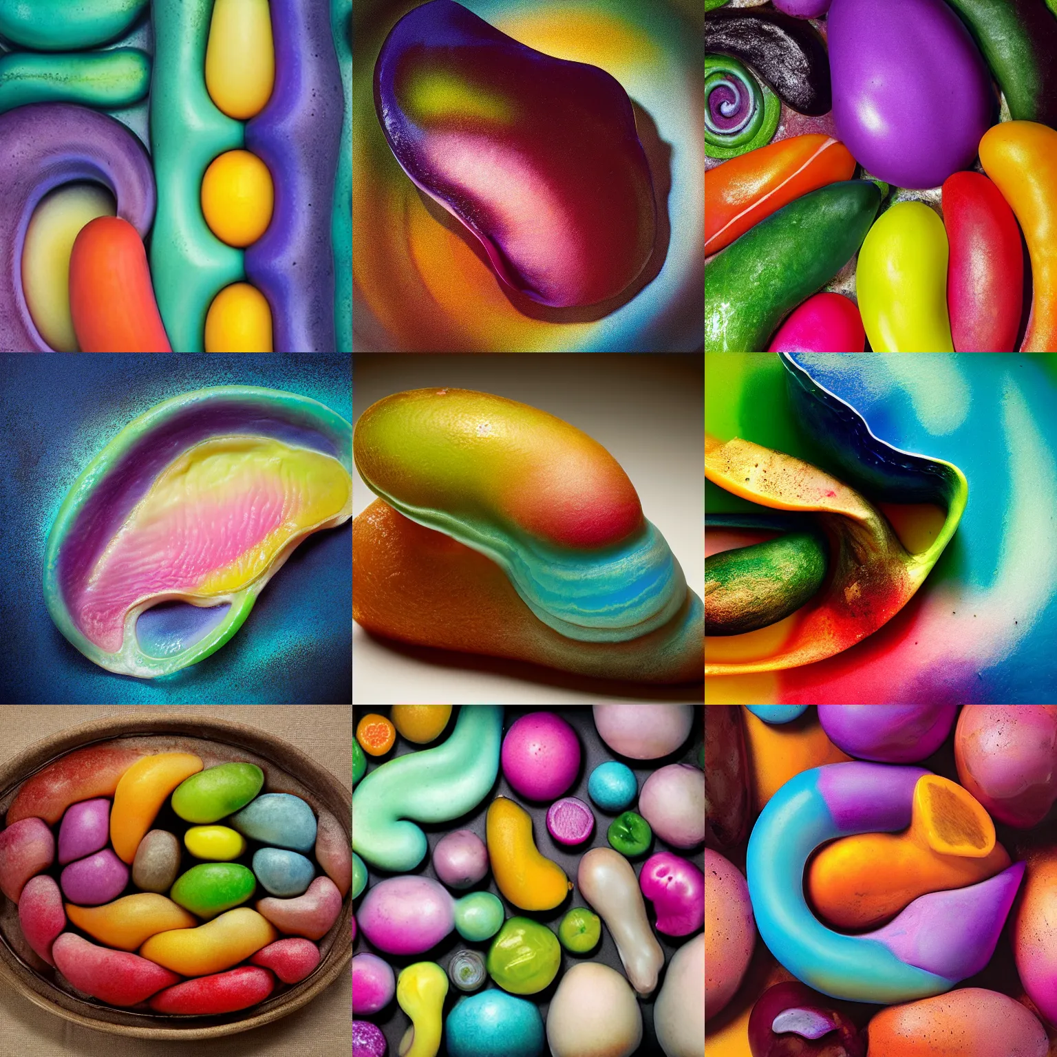 Prompt: one round biomorphic object with gradient hi key pastel cool colors, by thomas moran, professional food photography