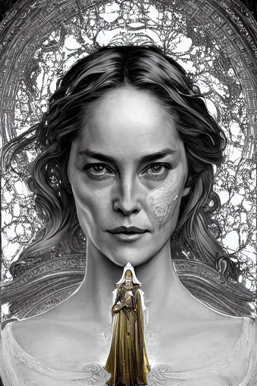 Prompt: beautiful and victorian and holy and divine and elite young medieval Sharon Stone in white armor knight portrait +shiny eyes+front face with light flowing hair, ultradetail face, art and illustration by tian zi and craig mullins and WLOP and alphonse mucha, fantasy, intricate complexity, human structure, human anatomy, fantasy character concept, watermark, blurry, hyperrealism 8k