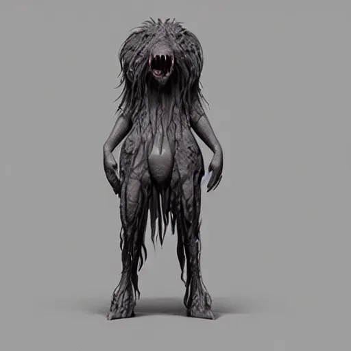 Prompt: a creature with long wet droopy fur , concept art, trending on artstation 3D.