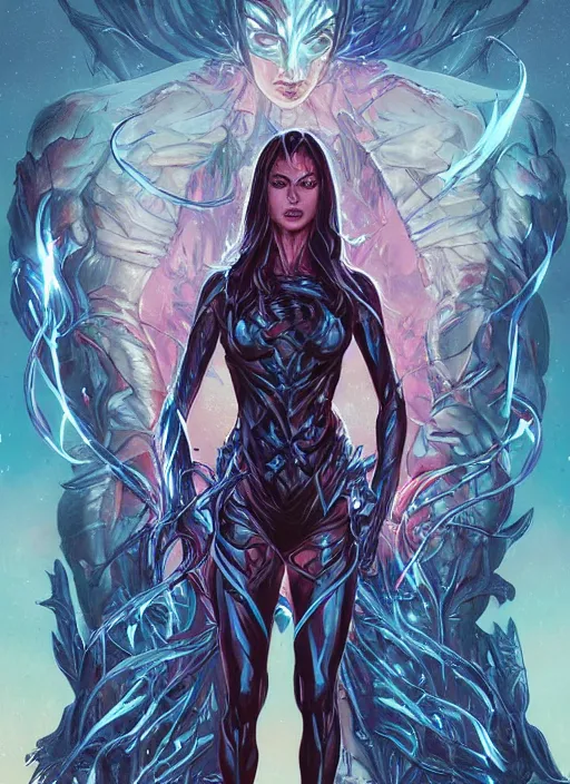 Prompt: a whole body portrait of Witchblade surrounded by magic lightnings overlays, as illustrated in Top Cow Comics, D&D style, sharp focus, by Greg Rutkowski and Dan Mumford.