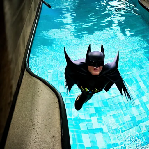 Image similar to batman diving in a pool, professional photography