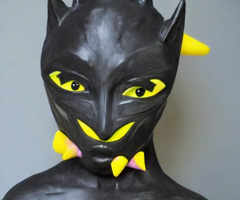 Image similar to “ extremely beautiful black female fox marble statue dressed as batman with crayola crayons in her mouth, photorealistic ”