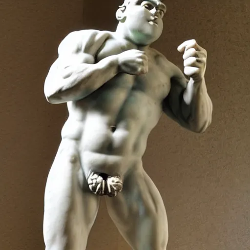 Image similar to greek marble statue of shrek flexing his arms behind his back