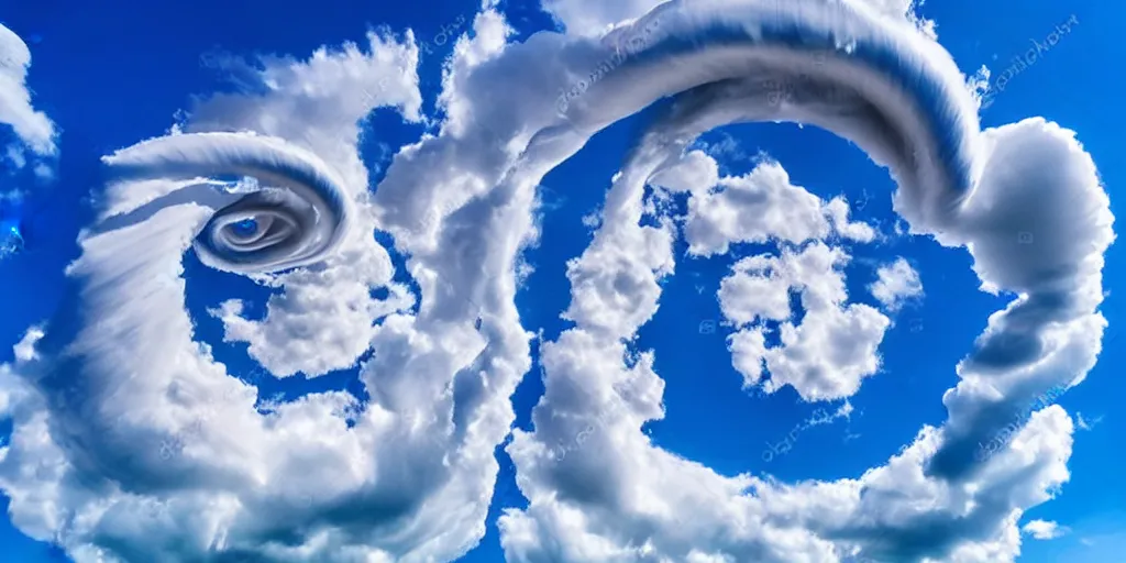 Prompt: blue sky with spiral smoky clouds, curvy clouds, deep blue sky