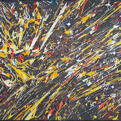 Image similar to star wars mural in the style of jackson pollock