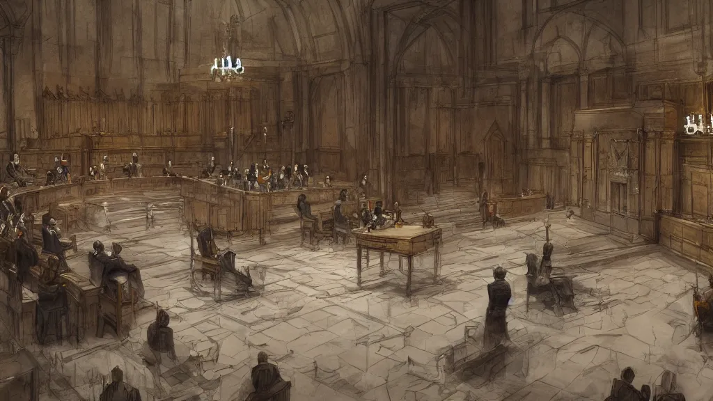 Prompt: parliament session inside of parliament, papyrus, watercolored, jakub rozalski, dishonored, artstation