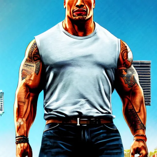 Prompt: portrait of Dwayne the rock johnson, GTA V cover art