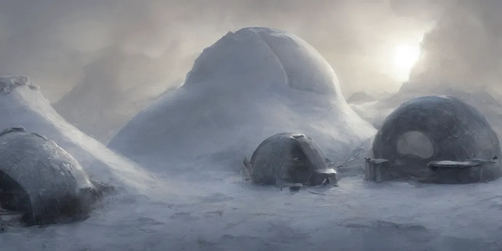 an igloo in the tundra with a campfire near the Stable Diffusion