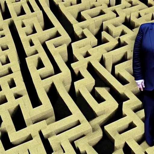 Prompt: Boris Johnson lost in a maze, confused, lost, hyper realistic, 4K