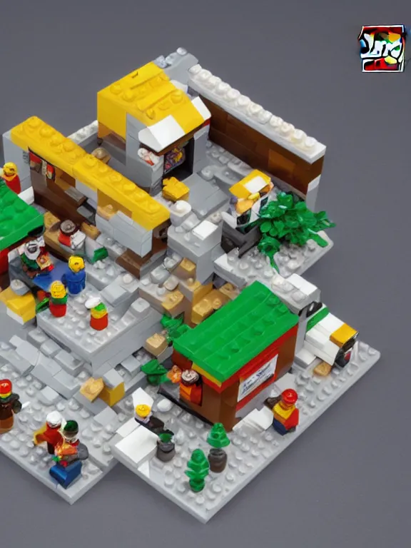 Image similar to miniature isometric lego diorama of epic yogurt factory